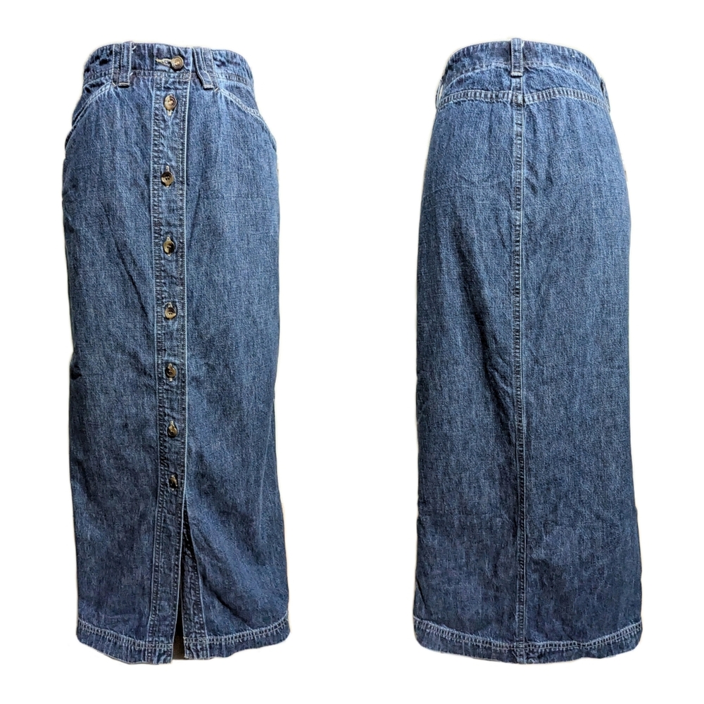 Vintage 90s Midi Jean Skirt Western Midi Denim Skirt Vintage Button Front y2k